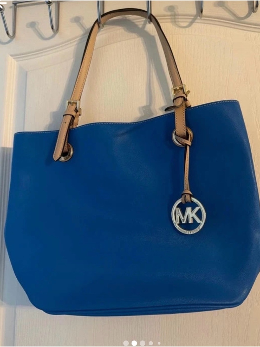 Michael Kors Royal Blue Leather Tote with Tan Handles